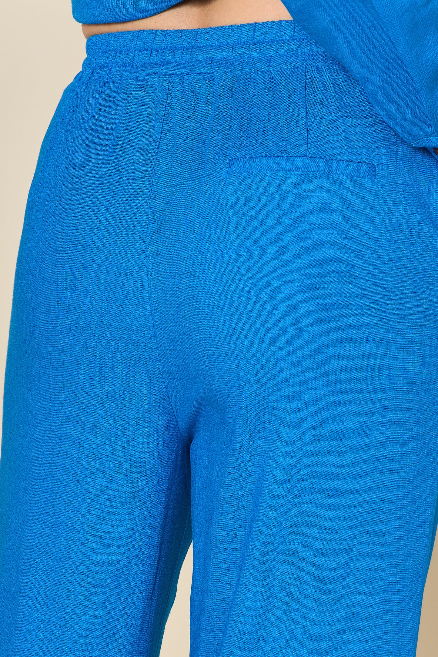 Dames Huispak Blauw Linnen Blouse Set