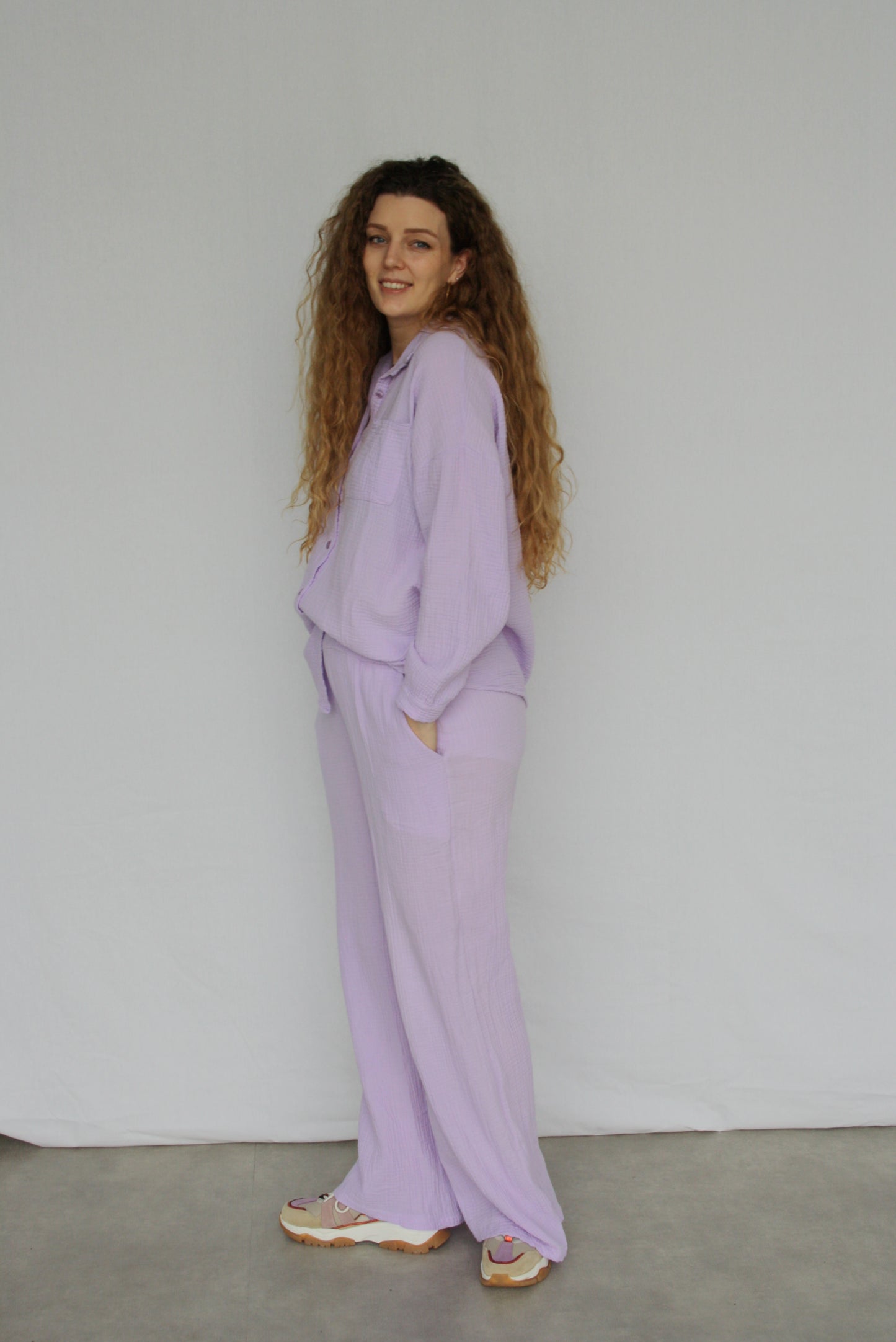 Mousseline blouse set lila 3