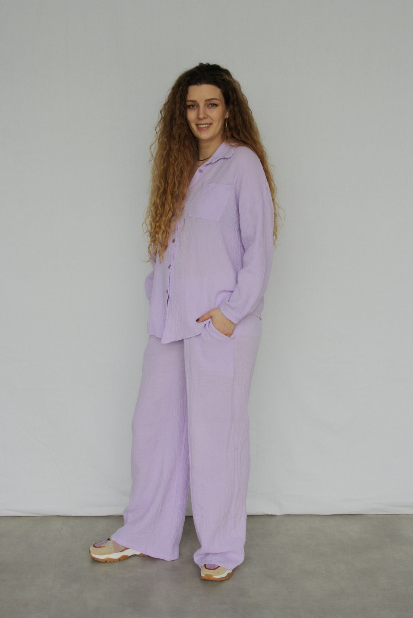 Mousseline blouse set lila 4