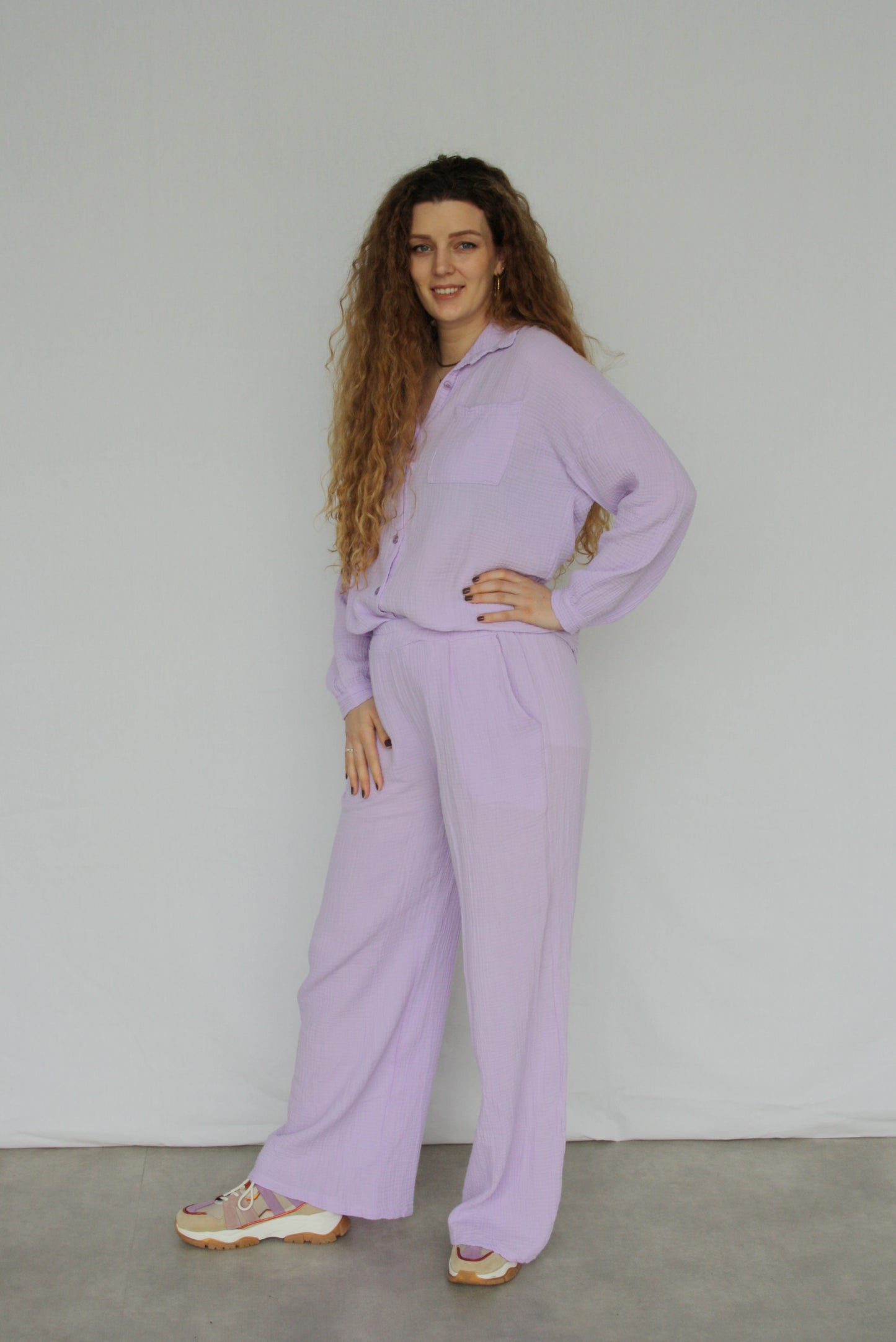 Mousseline blouse set lila 2