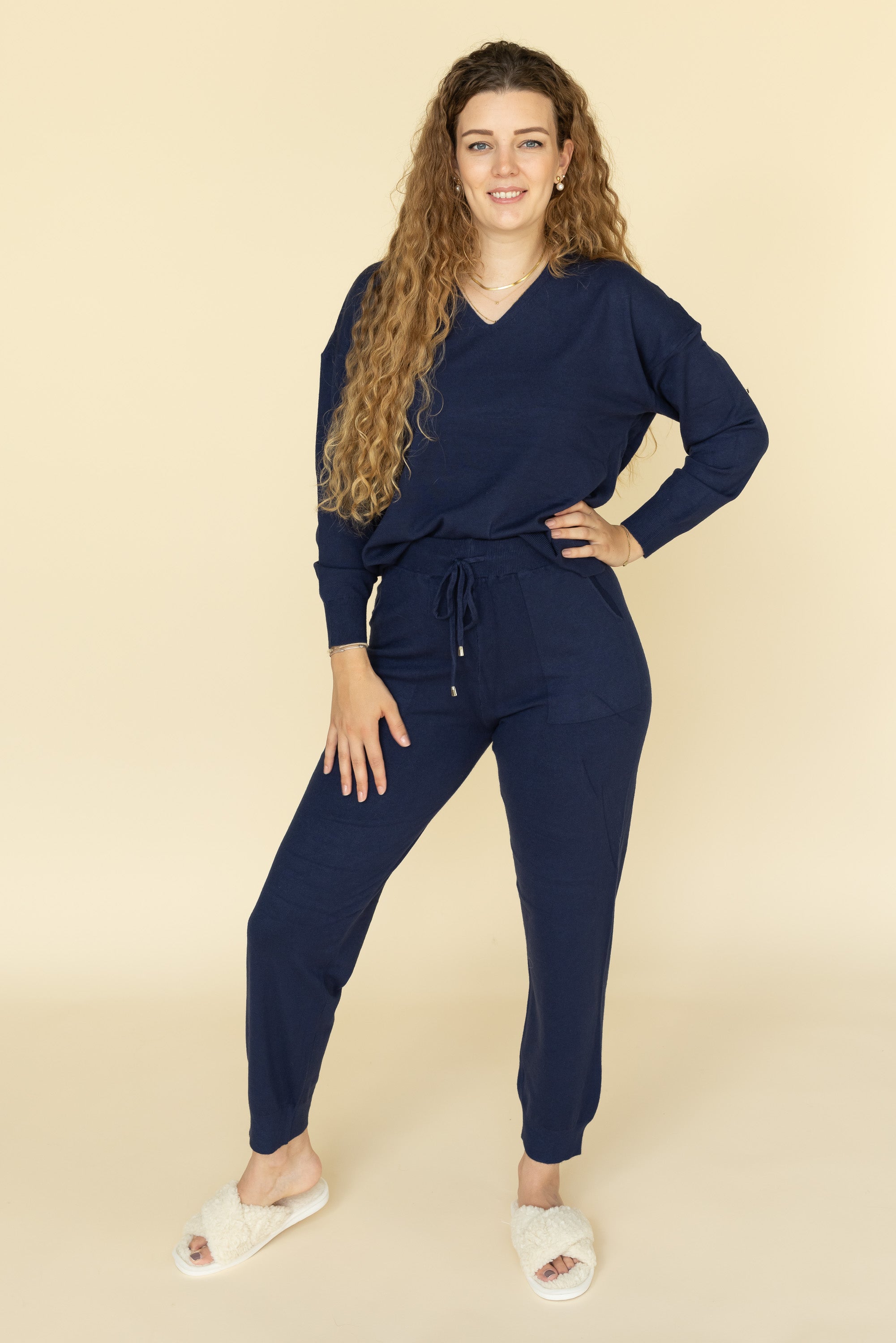 Tweedelig gebreid, huispak voor dames, geribbeld, loungewear, set voor Tweedelig gebreid, huispak voor dames, geribbeld, loungewear, set voor